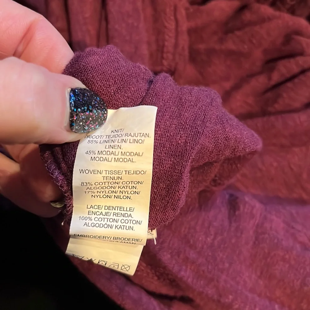 Lucky Brand Wine long Sleeve Top